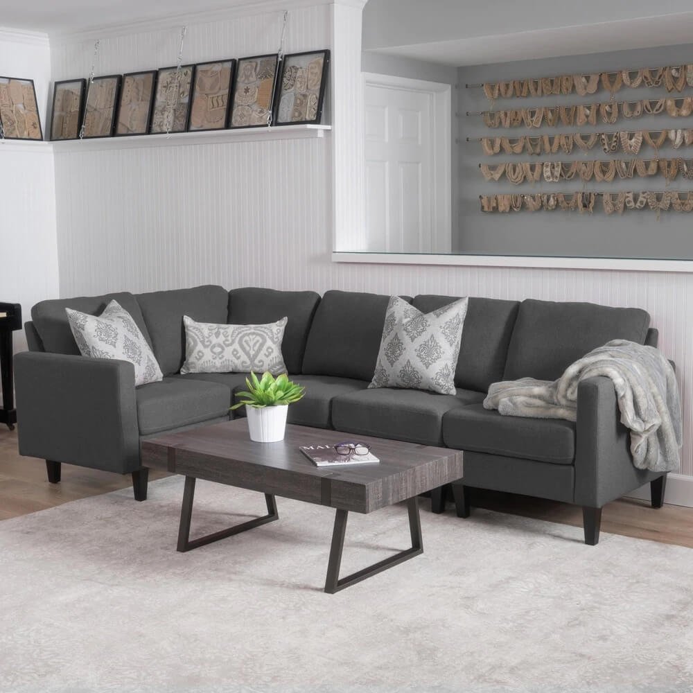 Spacious 5-piece sectional sofa with chaise lounge in a living room setting.