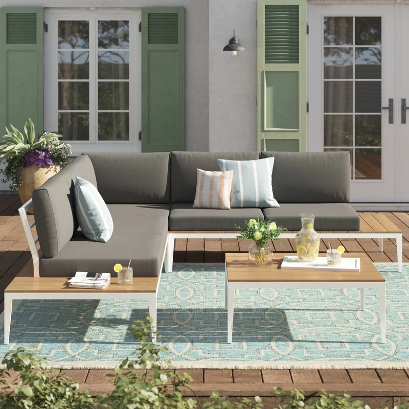 The deep seating cushion in a neutral color on the garden lounge chair.