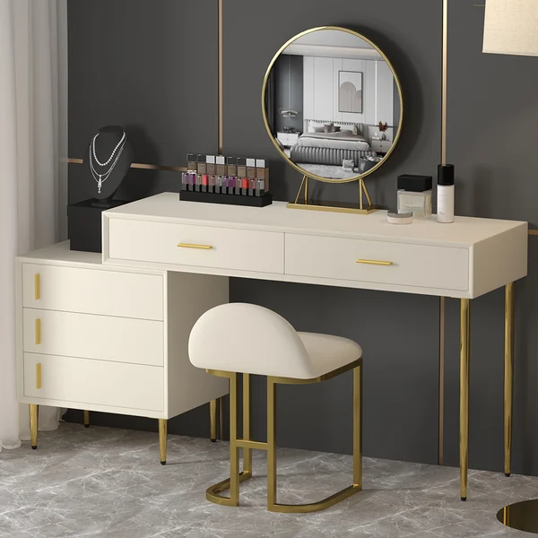 Modern Blue Makeup Vanity Set Retracted Dressing Table Cabinet&Stool&Mirror Included - Kendale Home