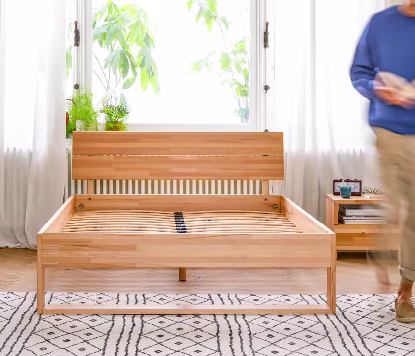 Platform bed frame with wooden slats