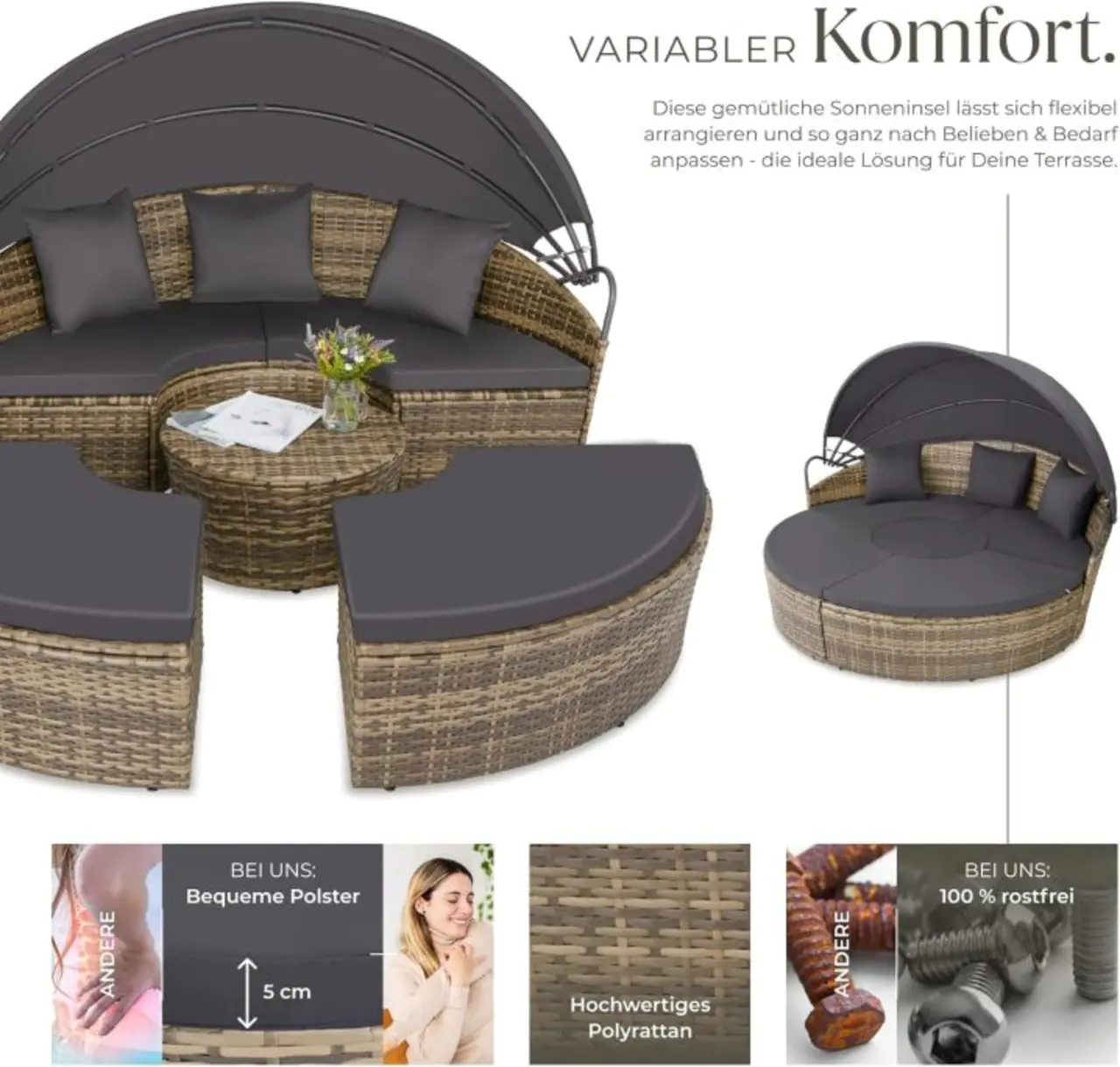 Stylish sun island pod chair creating a focal point on a wooden deck.