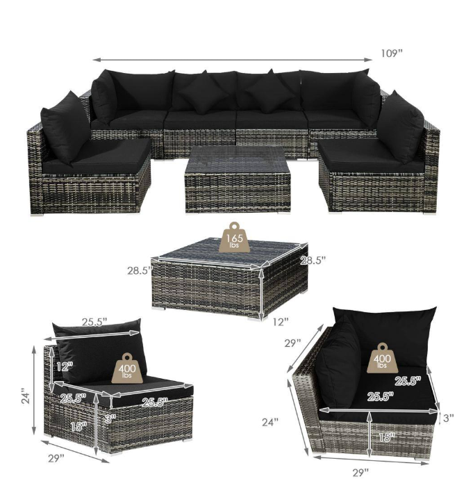 Angle view showing the included coffee table and corner sofa configuration