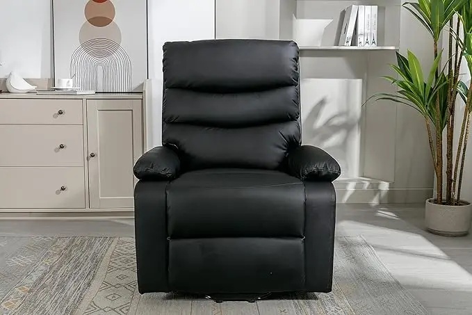 Senior adult comfortably seated in the lift chair