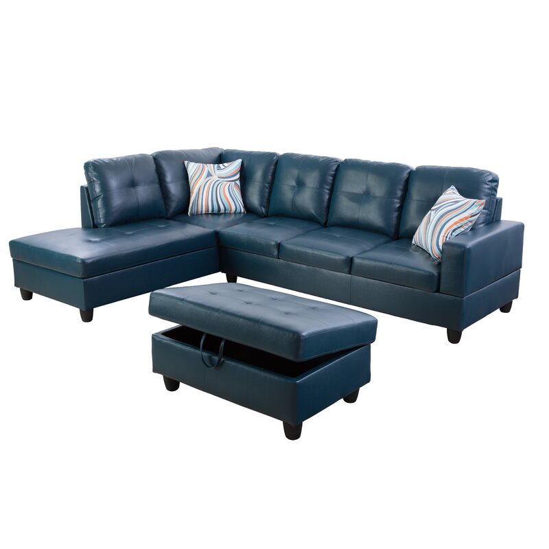 Stylish faux leather sectional with chaise seating.