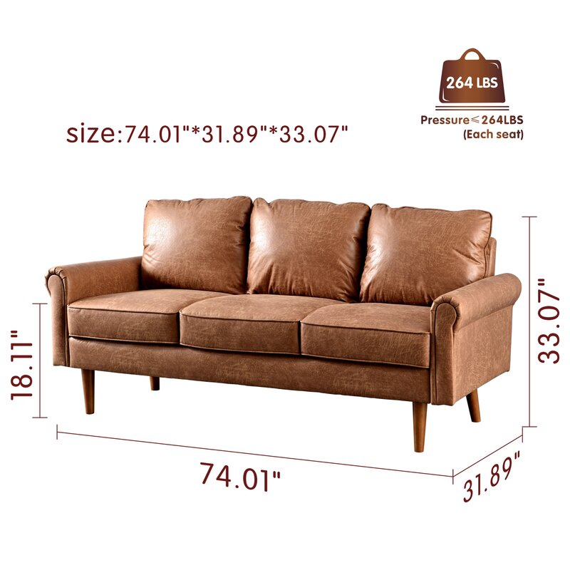 Traditional rolled arm sofa with clean lines and elegant tapered legs.