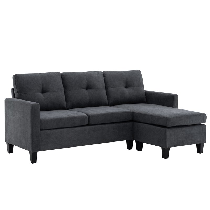 Adaptable L-shaped sofa configuration with chaise lounge and footrest ottoman