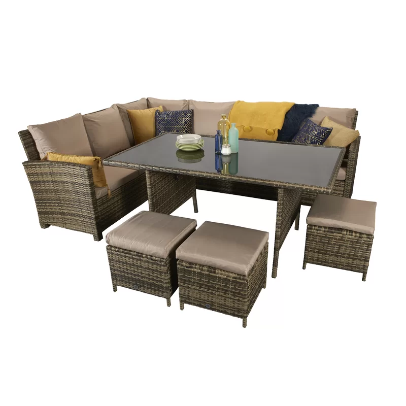 Lounge set at night with ambient outdoor lighting on the patio.