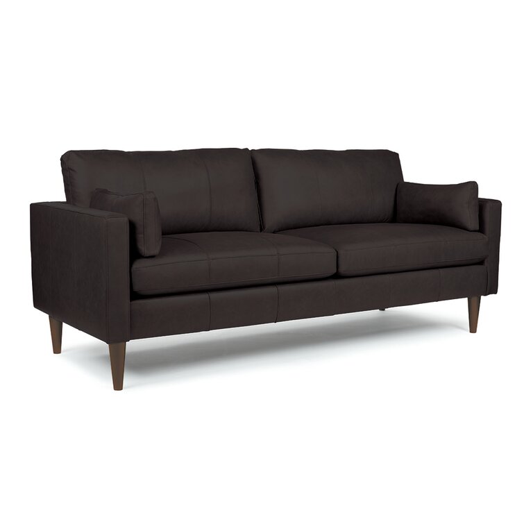 Top-grain leather texture and cushion detail of the square arm sofa.