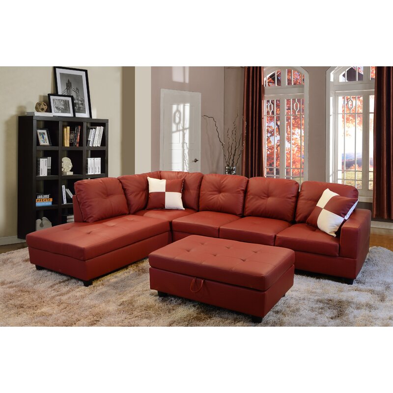 Wide lounge sofa with chaise and ottoman for family rooms.