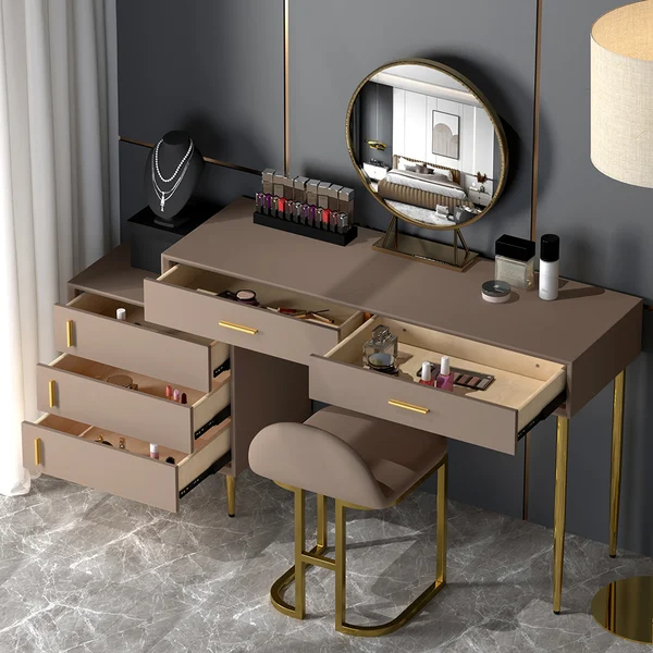 Modern Blue Makeup Vanity Set Retracted Dressing Table Cabinet&Stool&Mirror Included - Kendale Home