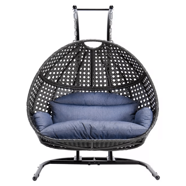 The swing chair with its included rain cover installed for protection.
