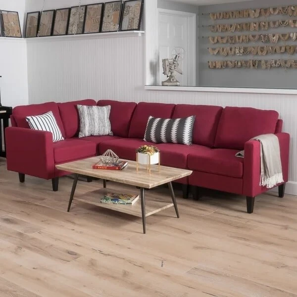 Close-up view of the soft, durable fabric upholstery on the sofa.