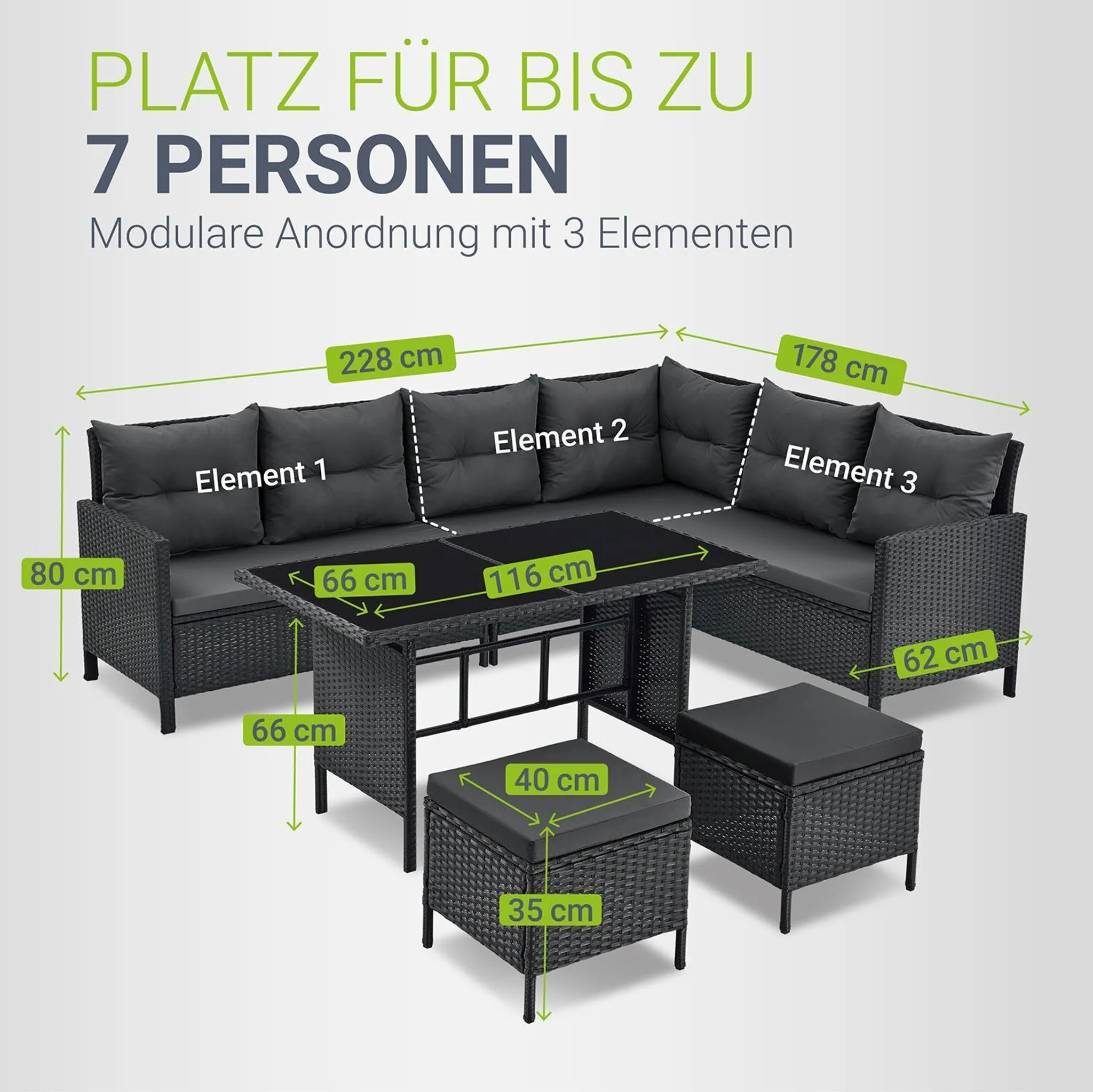Patio seating set with cushions and table