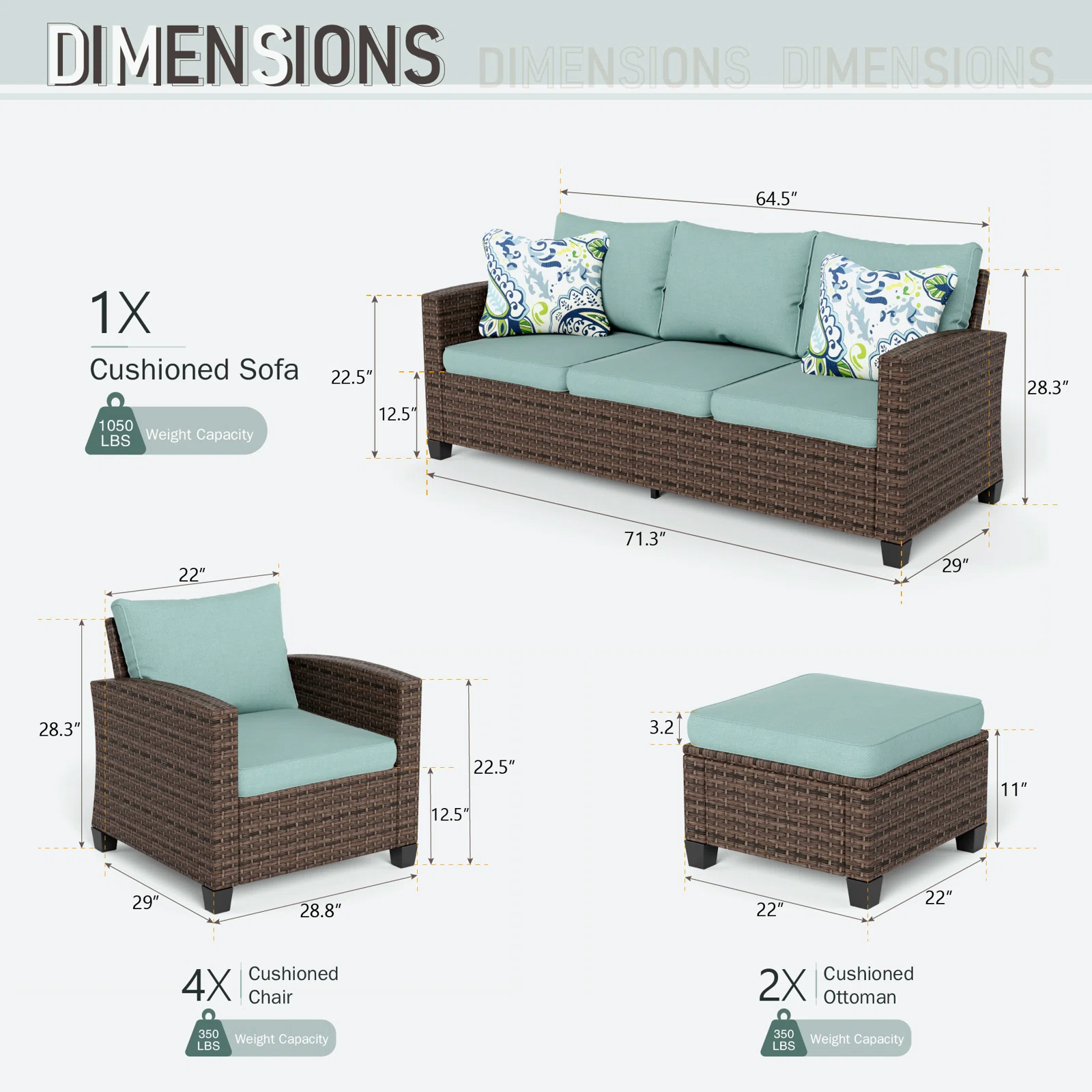 Outdoor wicker patio lounge set for nine people