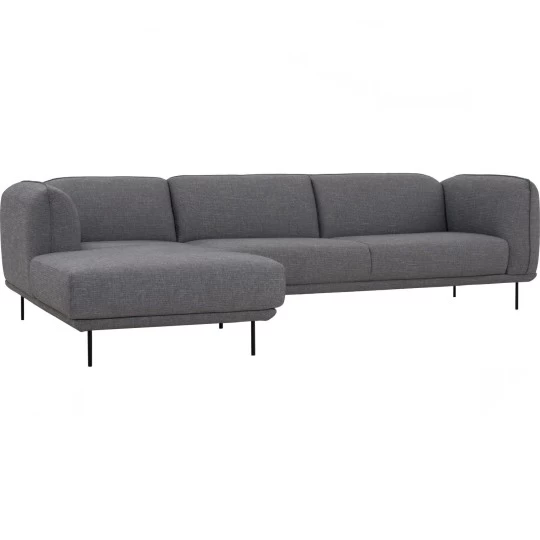 Corner view of the medium-firm grey fabric sofa