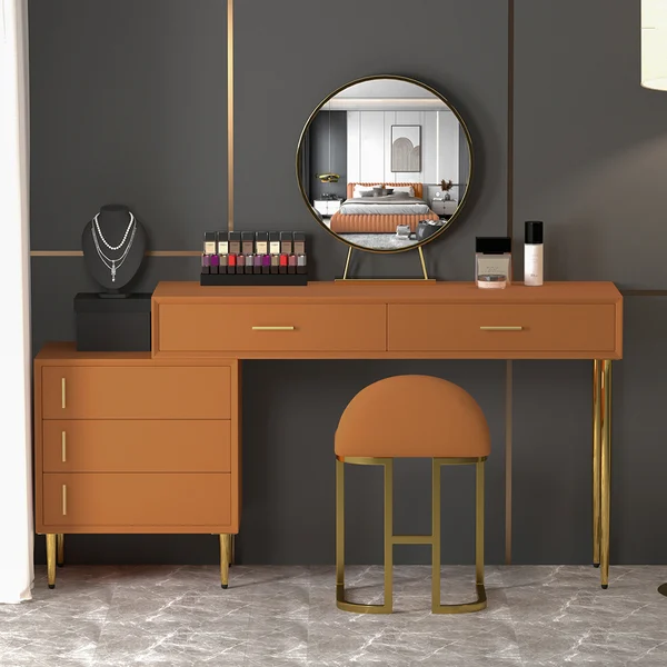 Modern Blue Makeup Vanity Set Retracted Dressing Table Cabinet&Stool&Mirror Included - Kendale Home