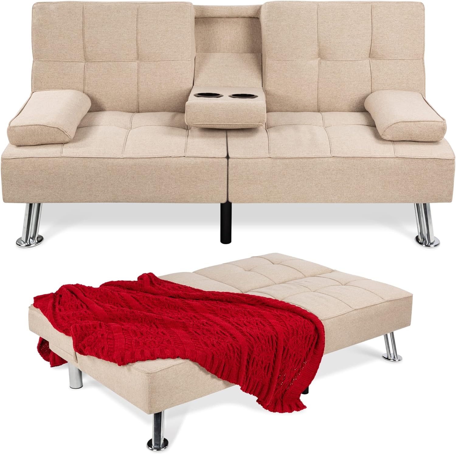 Convertible sofa folded into a comfortable bed.