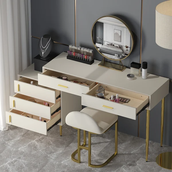 Modern Blue Makeup Vanity Set Retracted Dressing Table Cabinet&Stool&Mirror Included - Kendale Home
