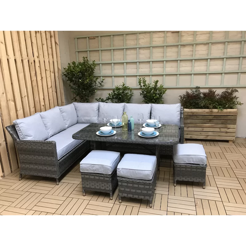 Outdoor wicker patio lounge set with cushions for nine people