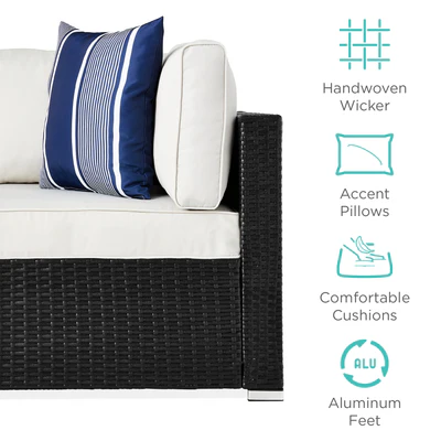 Outdoor sectional with accent pillows and protective cover