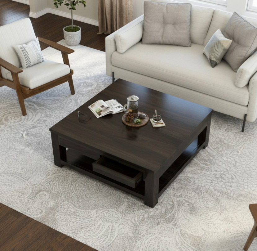 Stylish square coffee table with clean lines and a bold presence.