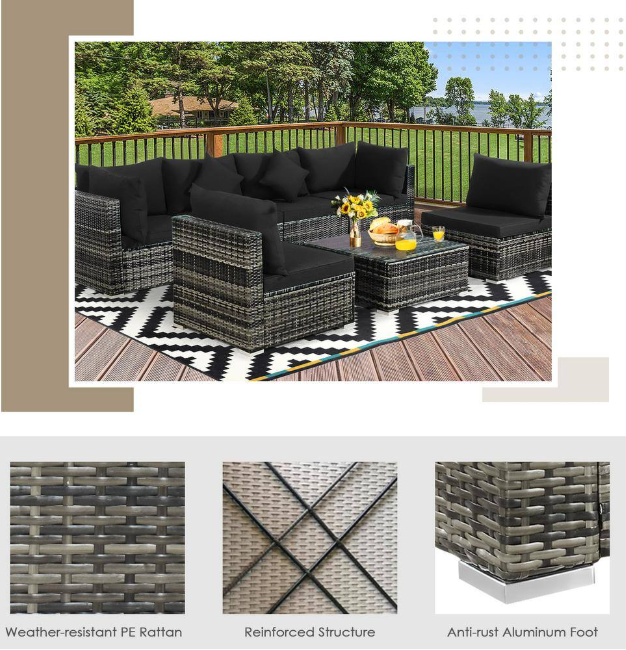 Patio set with removable cushion covers and decorative throw pillows